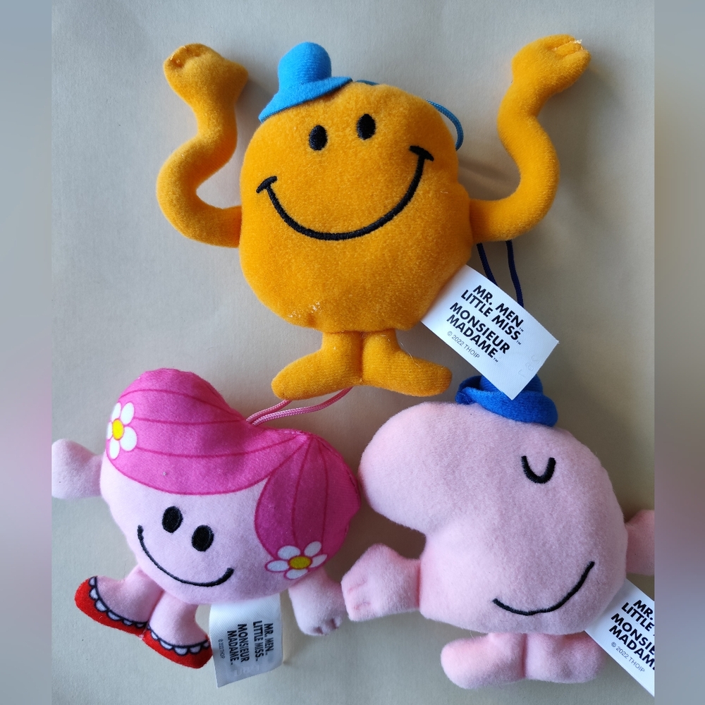 3 McDonald's Happy Meal Mr. Men Little Miss Plush Stuffed Hanging Toys